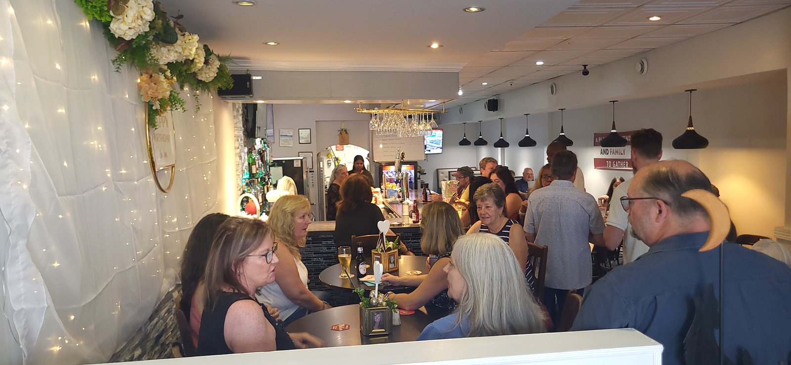 Bar crowd enjoying the game